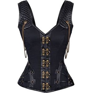 Steampunk Sexy Bustier Top Gothic Lederen Overbust Corselet Vest Shaper Vrouwen Body Shapewear Afslankende Buikschede 3535 Zwart XL