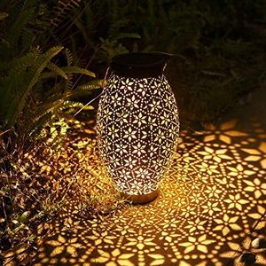 Görvitor Lantaarn op zonne-energie voor buiten, metalen lantaarn, hangend, IP65 waterdicht, led, decoratieve zonnelampen voor balkon, tuin, patio, Kerstmis, cadeau, zwart