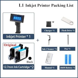 12,7 mm draagbare handheld inkjetprinter for batchnummer, barcode, QR-code, textielhandprinter en etiketteermachine,Soepele werking(Printer with 2 Black)