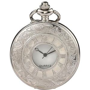 VONCYKI Vintage Zakhorloge Antieke Romeinse Nummer Quartz Steampunk Pocket Horloges Zwart Hollow Out Hanger Klok Ketting Mannen Gift, Zilver, Eén maat