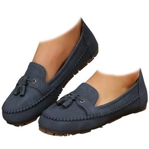 Comfortabele Vintage Loafers Voor Vrouwen, Orthopedische Slip-On Wandelschoenen Met Boogondersteuning, Lichtgewicht Ronde Neus (Marineblauw,40)