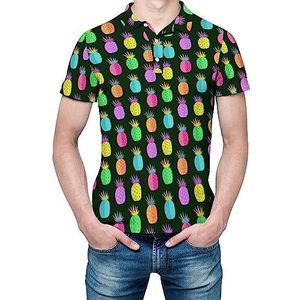 Crazy Ananas Patroon Heren Korte Mouw Shirt Golfshirts Regular-Fit Tennis T-Shirt Casual Business Tops