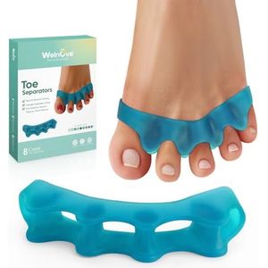 Welnove 8 stuks teenspreiders, eeltknobbelcorrector voor vrouwen/mannen, teenscheider, voetuitlijning, teenscheiders om eeltknobbels, hamertenen te corrigeren (blauw)