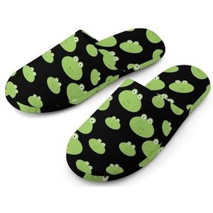 Groene Kikkerkop Volledige Print Dames Slippers Warme Anti-Slip Rubberen Zool Huisschoenen Voor Indoor Hotel 38-39_(7-8)