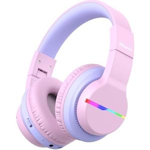 iClever Bluetooth Kids koptelefoon, BTH12 Kleurrijke LED Lichten Kids Draadloze koptelefoon Over Ear met 74/85/94dB Volume Limited, 55H Speeltijd, Bluetooth 5.2, Ingebouwde Microfoon voor Tablet/PC
