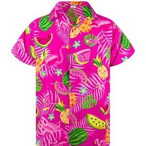Funky Hawaiiaans Overhemd, Hawaii-Overhemd, Korte Mouw, Flamingo Melon, Roze, XS