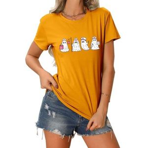 4 Ghost Verpleegkundige Met Naald Grafische Vrouwen Tees Shirts Zomer Korte Mouw Festival Gift Tops Vrouwelijke Trui T-Shirt, Geel, M