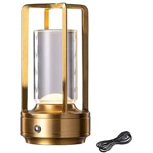 Klarako kristallen lantaarn, decoratie sfeer nachtlampje, retro opladen touch dimmende tafellamp, camping sfeer lamp (goud)