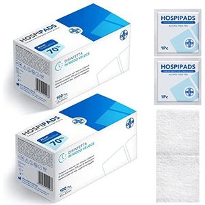 AIESI® Doekjes Pads op basis van 70% isopropylalcohol afmetingen 65x30 mm individueel verpakt (Pak van 200 stuks) HOSPIPADS