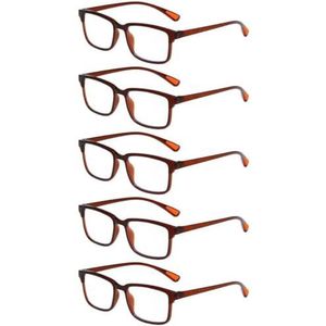 XYZ Eyewear Set van 5 Leesbrillen - Dames - Heren - Leesbrillen - Trendy - Lees bril - Leesbril met sterkte - Voordeel - Grip - Met sterkte (Bruin, Sterkte +1.50)