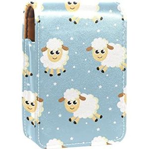 Naadloze Sweet-Dreams Schapen Grappige Dier Lipgloss Houder Lippenstift Case Draagbare Mini Lipstick Opbergdoos Reizen Lipstick Organizer Case met Spiegel voor Vrouwen, Meerkleurig, 9.5x2x7 cm/3.7x0.8x2.7 in