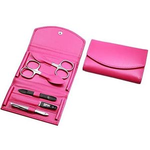Manicure Set - 5-delige nagelverzorgingsset - echt nappa-lamsleer manicure etui - nagelschaar, huidschaar, nagelvijl, pincet en dubbel instrument (roze)