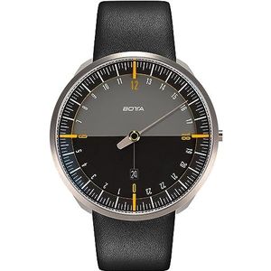 botta 24-uurs horloge heren Zwitsers kwartsuurwerk met lederen armband UNO 24 (45 mm), zwart/geel, 45 mm, Riemen.