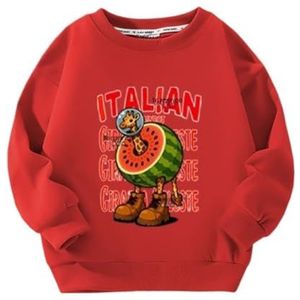 MAOXITCATY Klassieke crewneck sweatshirts voor jongens en meisjes met cartoon AI-dierenprint, lange mouwen voor kinderen,Rood,100cm