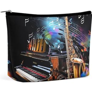 QMNVBDS Make-uptas voor saxofoon en piano voor vrouwen, waterdichte make-uptas, make-uptas, kleine ritszakje, draagbare reistassen voor toiletartikelen, schattige make-uptas, make-uporganizer, wit