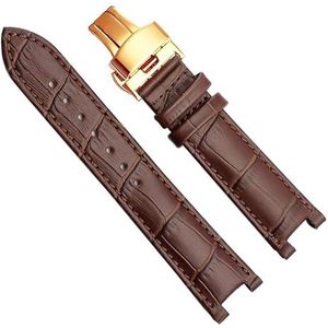 dayeer Echt lederen horlogeband voor GC gekerfde heren- en dameshorlogeriem met roestvrijstalen vlindergesp (Color : Brown Rose, Size : 20-11mm)