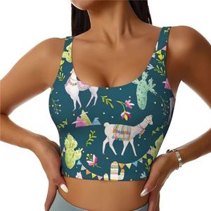 Lama Dier Alpaca Tropische Cactus Print Comfortabel Vrouwen Sport Vest Yoga Workout Vest Voor Vrouwen Lichtgewicht Zomer, Zwart, S