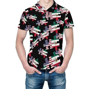 Amerikaanse en Mecicaanse vlag puzzel heren shirt met korte mouwen golfshirts normale pasvorm tennis T-shirt casual zakelijke tops
