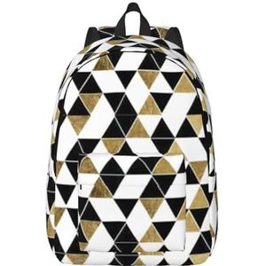 YJxoZH Visschaal Print Canvas Rugzak Voor Vrouwen Reizen Rugzak Voor Mannen College Boekentas Casual Laptop Dagrugzak, Mode Modern Zwart Wit Goud Driehoeken, M