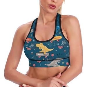 Doodle dinosaurus skater dames tank top sport beha yoga workout vest atletische bh's