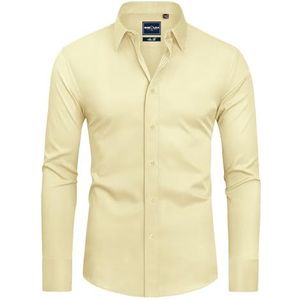 DEMEANOR Overhemd met lange mouwen voor heren, slim fit, strijkvrij, vrijetijdshemd, Lichtgeel, L