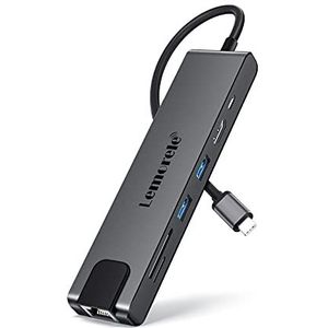 Lemorele USB C Hub 8-in-1 Met Ethernet RJ45 10/100/1000M - Adaptador Met HDMI 4K, PD 100W, 2 USB 3.0, SD/TF Lector Voor MacBook Air/Pro M1, iPad Pro M1, Windows, Switch en Meer