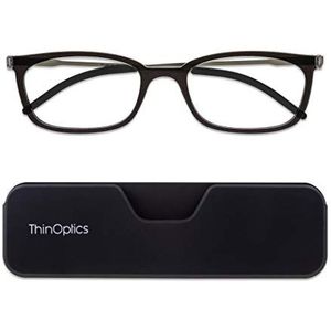 ThinOptics Connect Leesbril - Inclusief Magentic Telefoonhoesje - Unisex Heren Dames - Ultradun, Compact en Lichtgewicht Rechthoekige Bril (Zwart, 2.00)