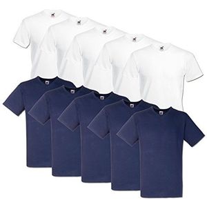 Fruit of the Loom T-shirt voor heren, met V-hals, voordeelverpakking van 10 stuks, Meerkleurig (wit/navy), XXL