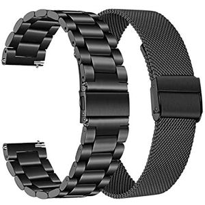 2 stks Mesh & Soild RVS Horlogeband 20mm Compatible With Samsung Galaxy Horloge 42mmactive 40mm / Gear S2 Classic/Gear Sport Band Strap (Color : Black Gray, Size : 22mm lug width)