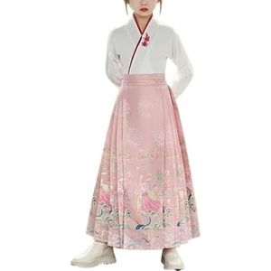 Chinese rok met paardengezicht, Chinese stijlrok, Chinese traditionele kostuum paardengezicht rok for meisjes zomer oude kleding Hanfu pak nationale stijl dagelijks (Color : 130 Pink Suit 2, Size :