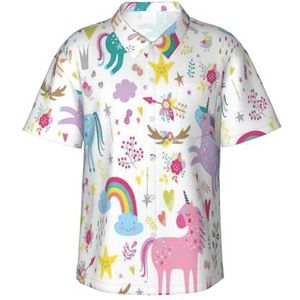 EdsfFehs Hawaiiaans herenshirt met roze eenhoornprint, licht, ademend, korte mouwen met voorzak (S-3 XL), Zwart, S