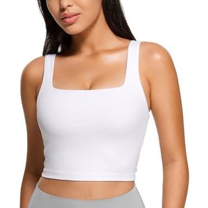 CRZ YOGA Vrouwen Butterluxe Square Neck Sportbeha Gewatteerde Draadloze Crop Top Gym Workout Tops Camisole met Ingebouwde Beha wit XXS