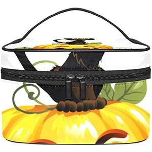 Zwarte kat op Halloween pompoen make-up organizer tas, reismake-up tas organizer case draagbare cosmetische tas voor vrouwen en meisjes toiletartikelen, Meerkleurig, 22.5x15x13.8cm/8.9x5.9x5.4in