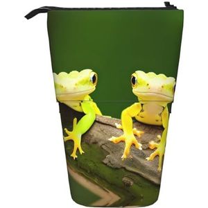 Nbtghga Twee Geckos Print Potlood Telescopische Klassieke Kunsten Stand Up Etui Organizer Potlood Houder Make-up Tas Gift, Zwart, Eén maat