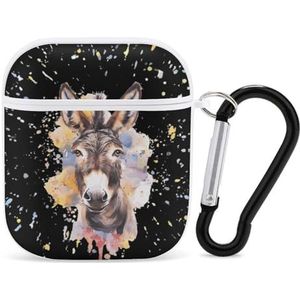 Aquarel Ezel Leuke Case Voor AirPods 2 & 1 Shockproof Beschermende Hoofdtelefoon Gevallen Cover Met Sleutelhanger Voor Mannen Vrouwen