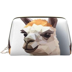 Alpaca avatar make-up tas voor vrouwen cosmetische tassen lederen reizen make-up tas organisator waterdicht make-up zakje open platte toilettas draagbare opbergtas voor reizen, Goud, Eén maat