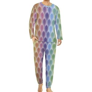 Regenboog Gekleurde Pauwenveren Mannen Pyjama Set Lounge Wear Lange Mouwen Top En Bodem 2 Stuk Nachtkleding