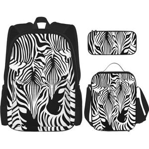 YsoLda Rugzakset, schooltas, boekentas, rugzak, 3-delige set met lunchtas, etui, abstracte zebraprint met dieren, zoals afgebeeld, Eén maat