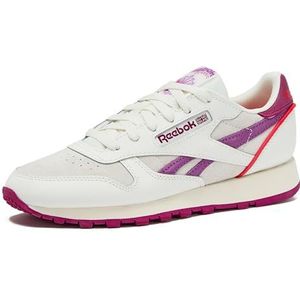 Reebok Klassieke lederen sneakers zwart of wit tennisschoenen dames maat 5 tot 11, krijt/zeer bessen/paars raf, 4.5 UK, Krijt Zeer Berry Purple Rave, 37.5 EU