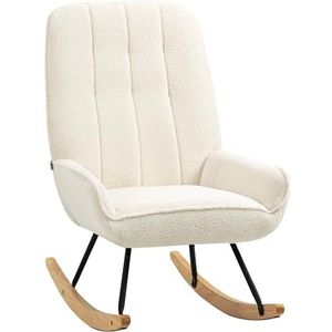 HOMCOM schommelstoel met Sherpa-vlies, relaxstoel, woonkamerstoel voor slaapkamers, kinderkamers, draagvermogen tot 150 kg, crèmewit, 63 x 95 x 97 cm