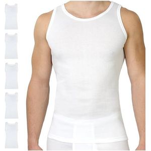 SES Onderhemd met dubbele ribstof voor heren, verpakking van 5 stuks, S - 4XL, nauwsluitende tanktop voor heren, van 100% katoen, onderhemden met nauwsluitende pasvorm, wit, XL