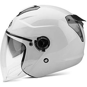 Boseman Motorhelm voor volwassenen met open gezicht, met dubbel zonnevizier, stijlvolle helm voor Fietsen, cruisers, ATV's en scooters, heeft de botsingstest doorstaan om te voldoen aan de verkeersveiligheid (wit)
