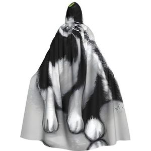 SSIMOO Zwart-witte Katten Halloween Hooded Mantel, Volwassen Feestdecoraties, Vampier Hooded Mantel, Cosplay Kostuums