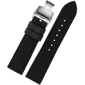 InOmak Reservearmband voor polshorloges van 18 - 24 mm van nylonlinnen, zwart, zilver, plooien, 21mm, strepen