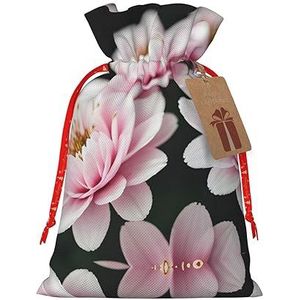 Roze Wit Goud Bloem Jute Drawstring Gift Bags-Voor Kerstmis, Verjaardag En Verjaardag Vieringen
