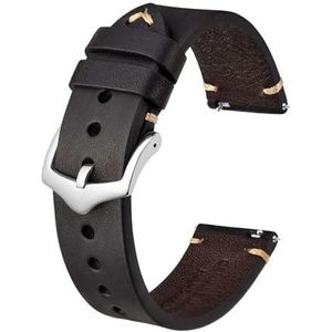 Jeniko Luxe Crazy Horse Lederen Echt Koeienhuid Horlogeband 18mm 20mm 22mm Armband For Mannen Horlogeband Zwart Groen Bruin Tan (Color : Black-Silver, Size : 18mm)