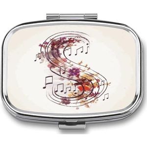 Muzikale noot Bloemen Pillendoos Pil Organizer Pil Case 2 Compartiment Geneeskunde Pil Organizer Kleine Pil Case Pil Container Pillenhouder Leuke Pillendoos Mini Pillendoosje