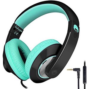 Rockpapapa Comfort+ On Ear koptelefoon met microfoon en volumeregeling voor kinderen/volwassenen, cellphone laptop tablet PC CD/DVD MP3/4 zwart teal