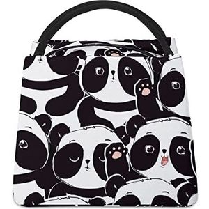 Leuke Panda Gezichten Grappige Lunch Tas Geïsoleerde Lunchbox Lekvrije Koeltas Tote Handtas Gift voor Vrouwen Moeder Mannen