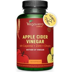 Vegavero Appelciderazijn capsules | 1500 mg | Azijncomplex + cayennepeper + gember | Appelciderazijn | Laboratorium getest & veganistisch